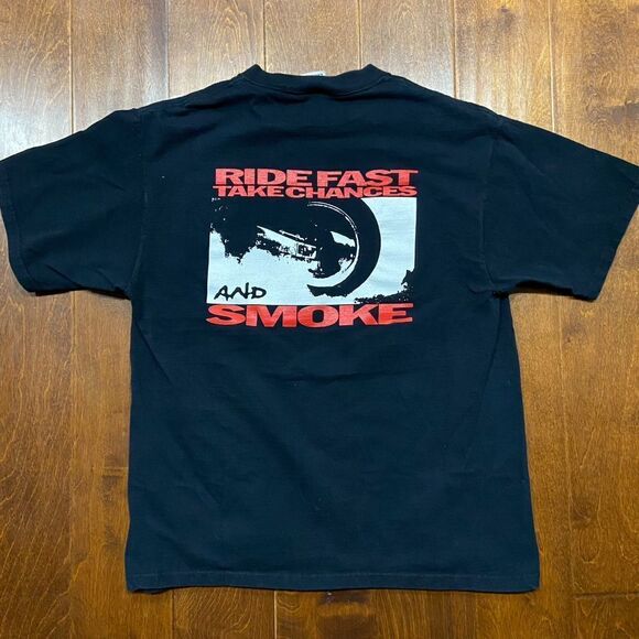 Fruit Of The Loom Vintage Y2K Ride Fast Black Red Graphic T-Shirt Men's Large - Picture 5 of 8